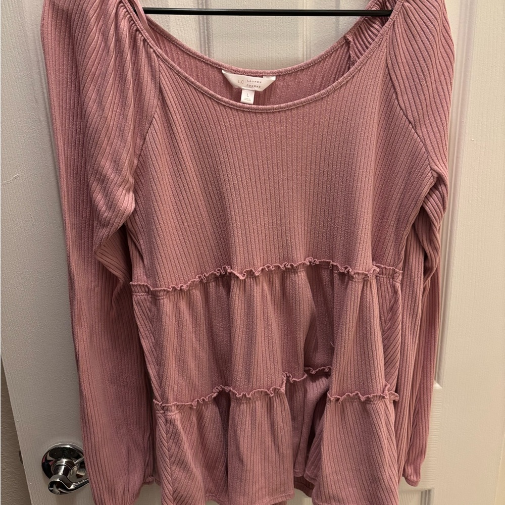 LC Lauren Conrad Pink Ribbed Tiered Blouse